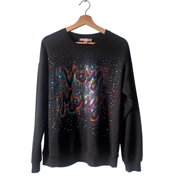 Philosophy Very Merry Sequin Black Sweatshirt Pullover Top Women's Medium - Picture 2 of 8